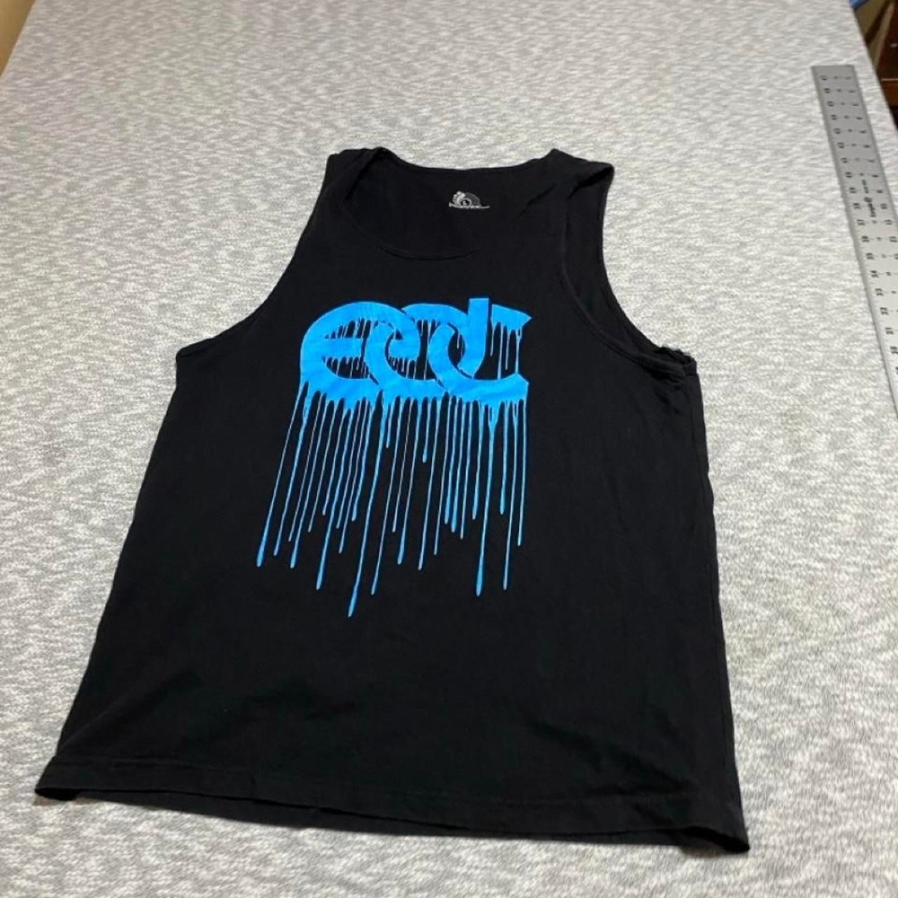 Insomniac black tank top with blue dripping graphic Men L. SKU-B753#rave